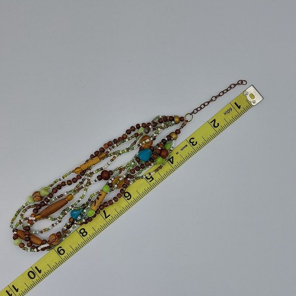 Multi Strand Necklace Colorful Green Brown Wood Glass Plastic Beaded Beads Boho - Picture 9 of 9